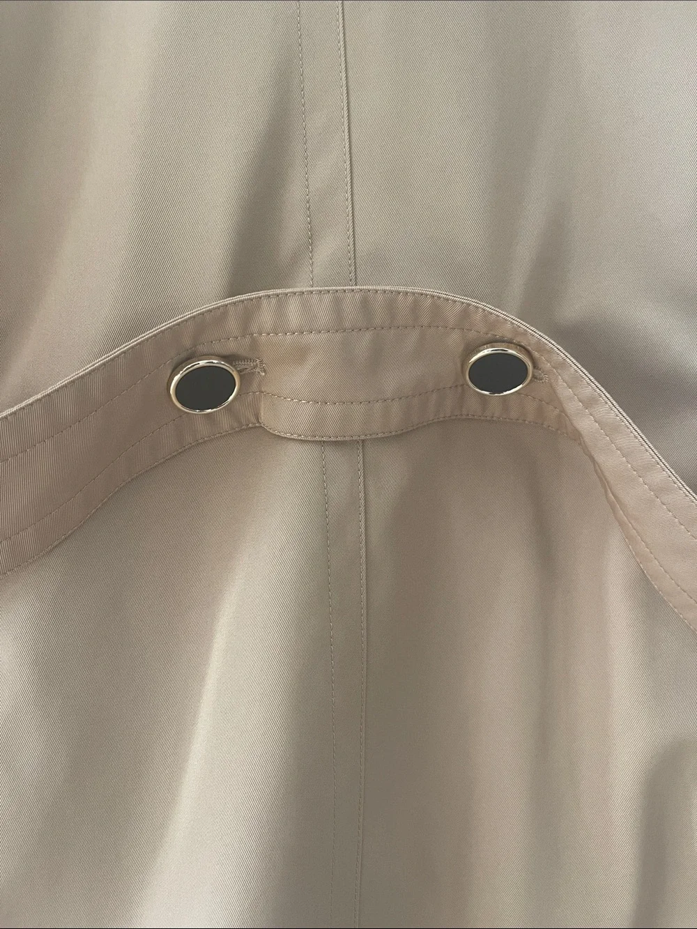 BGSD Classic Beige Trench Coat with Black Contrast Cuffs and Hood NWOT Size XL